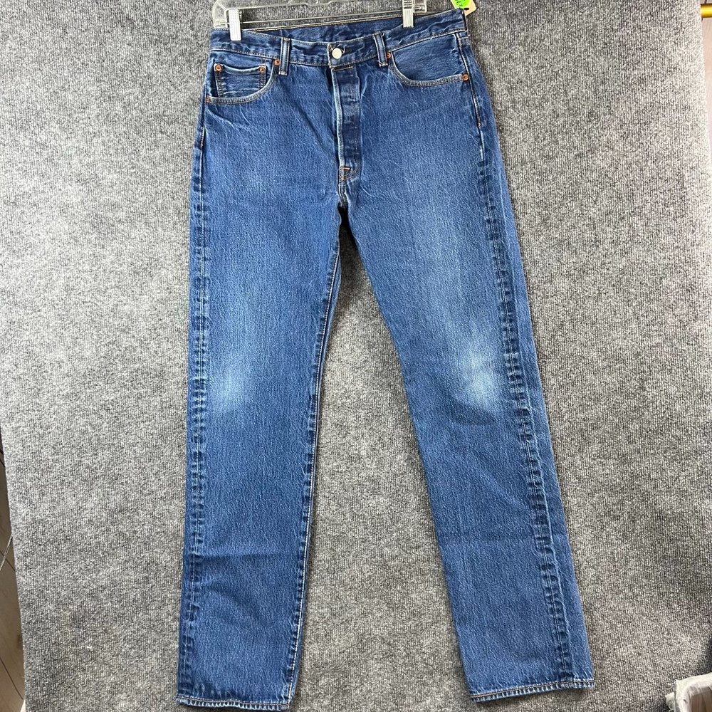 Levis Jeans 501 Men 34 Blue Straight Leg Button Fly Denim High Rise Casual 34x35 - Picture 2 of 11